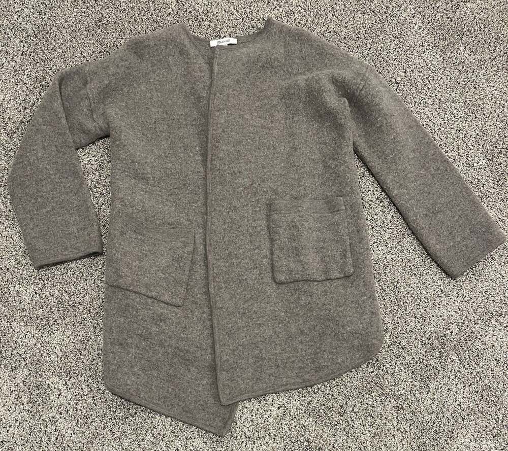Madewell Minetta Sweater Coat Womens S Brown 100% Wool Open Front Long Cardigan